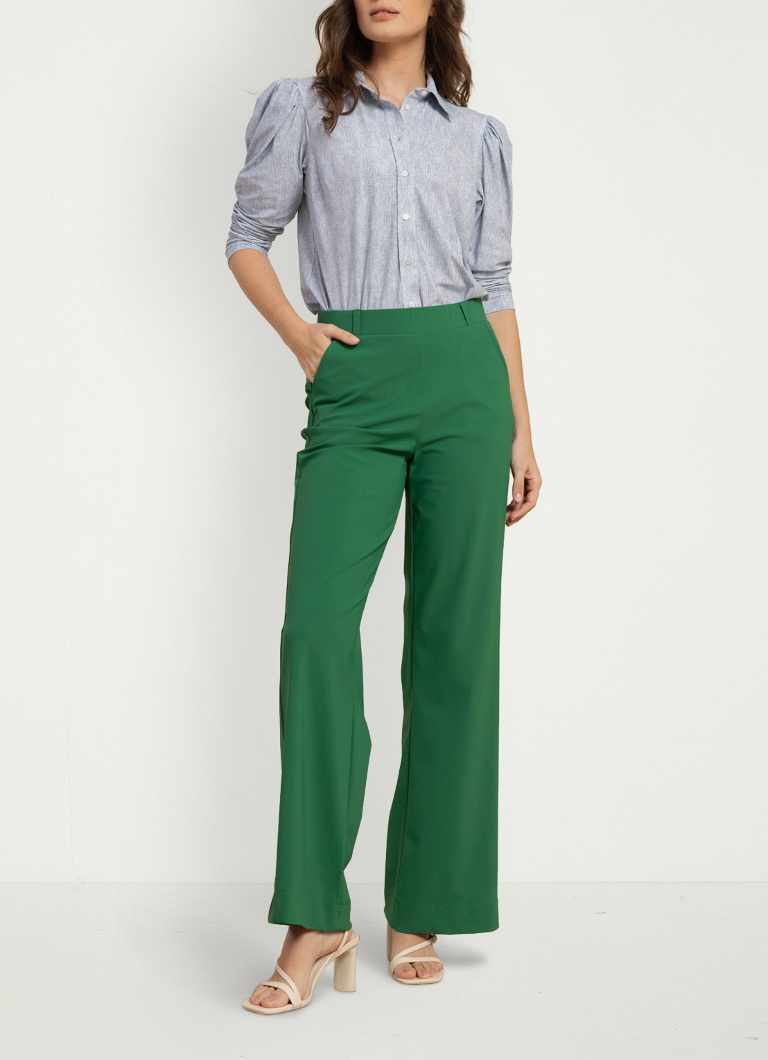 Studio Anneloes Marilon high waist loose fit pantalon met steekzakken - voorkant 3 groen
