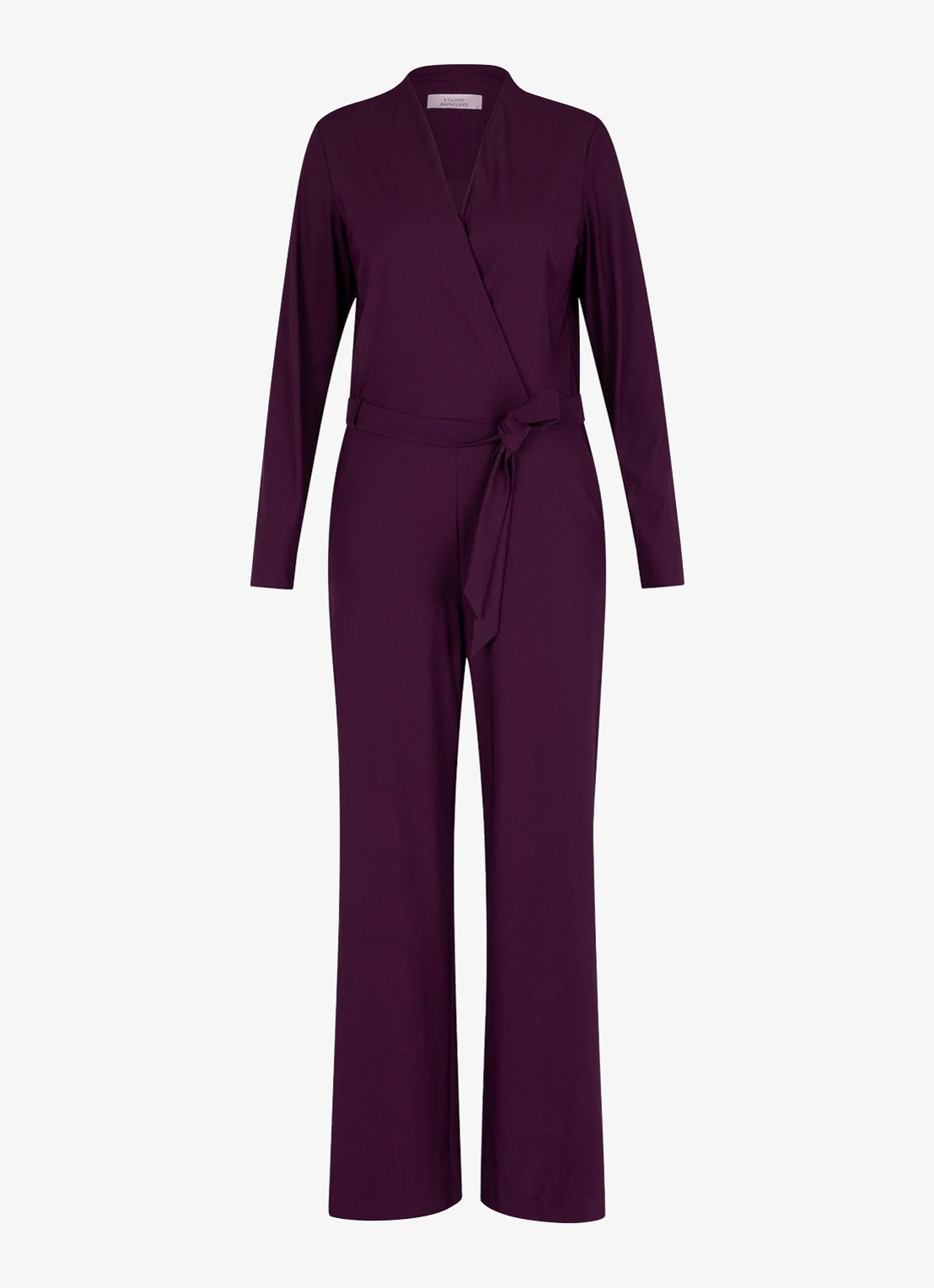 Studio Anneloes Nadia flared fit jumpsuit met strikceintuur - voorkant 4 bruin