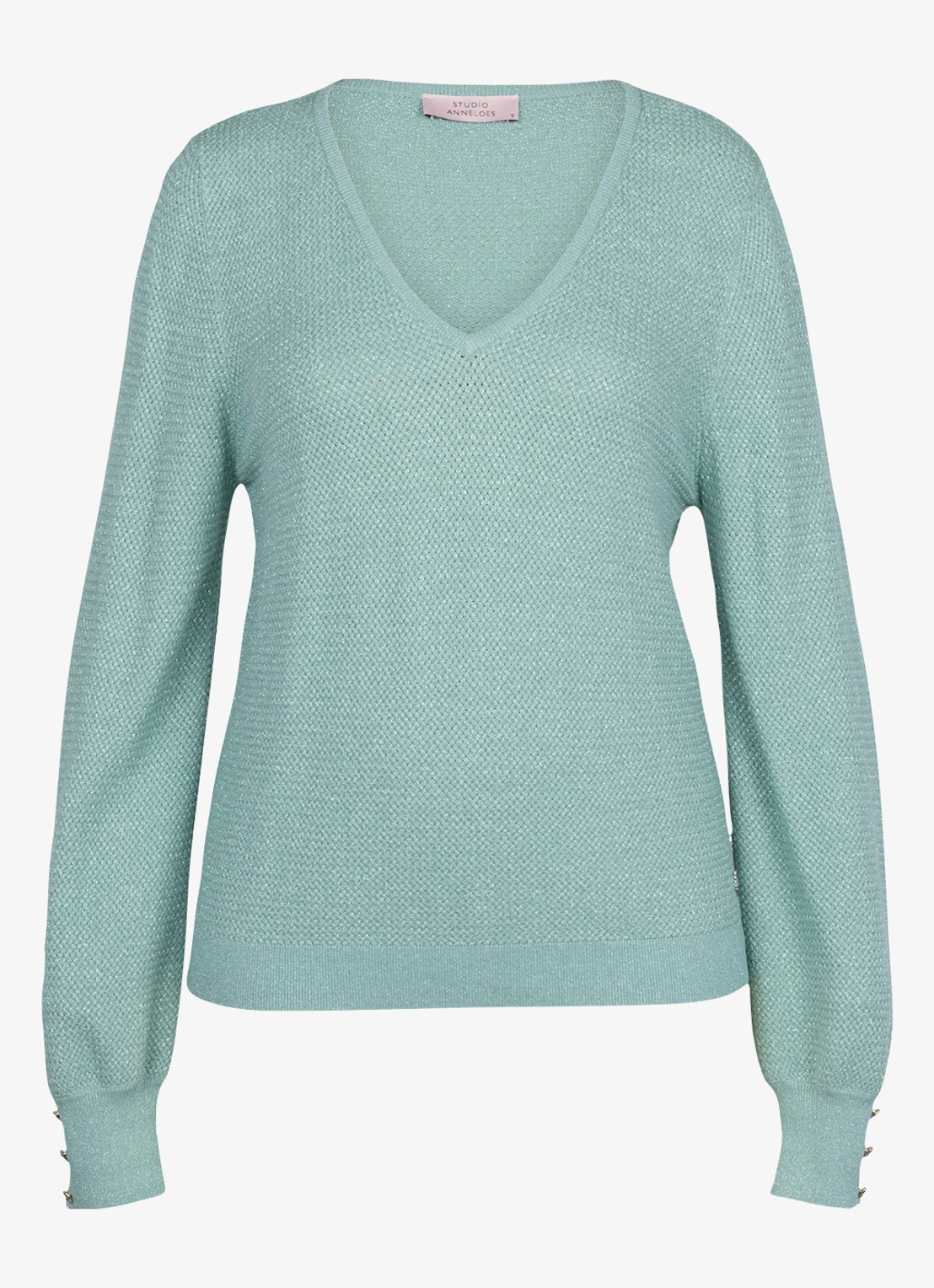 Studio Anneloes Nika grofgebreide pullover met v-hals - voorkant groen