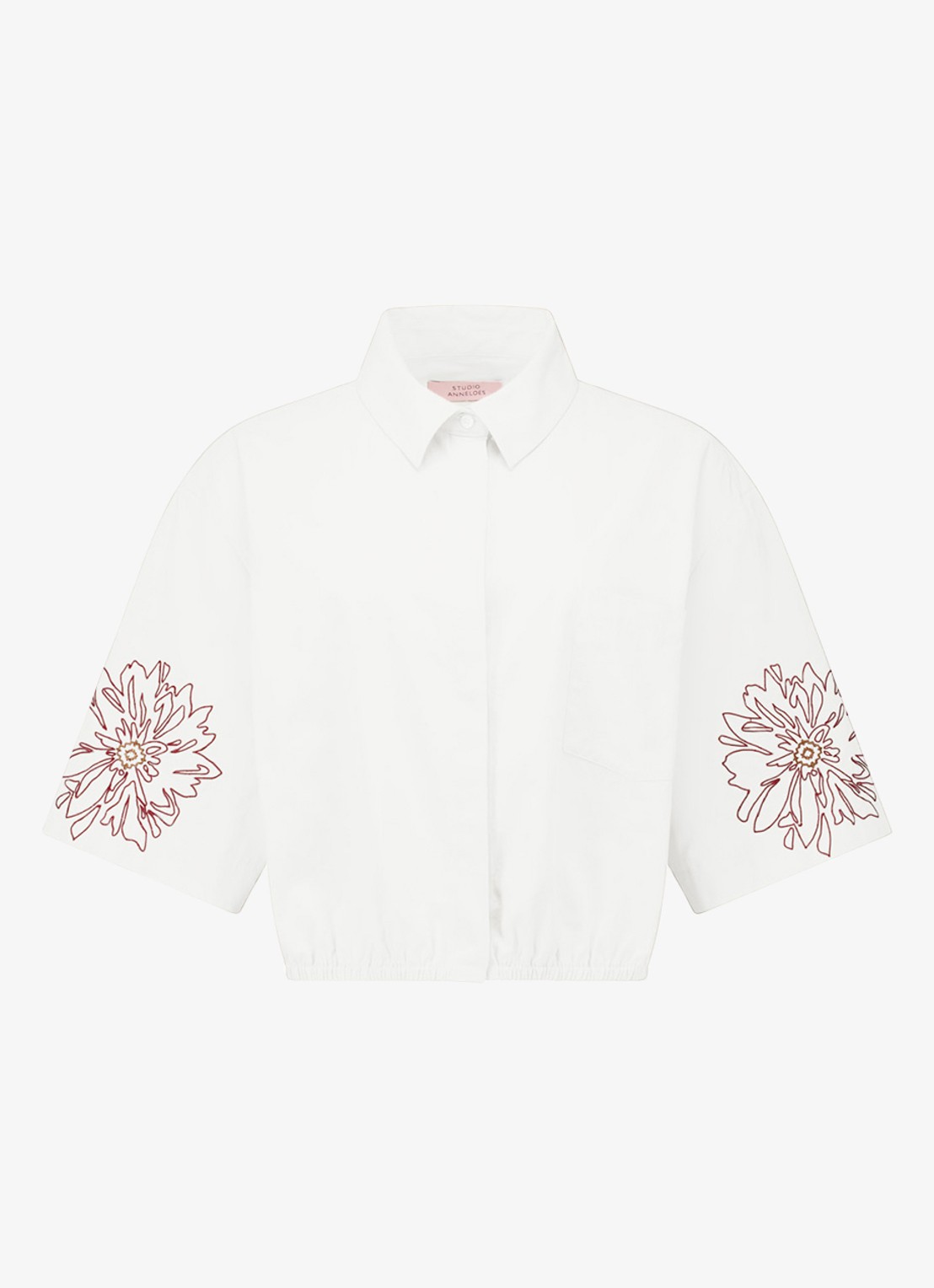 Studio Anneloes Noleste cropped blouse met borduring - voorkant wit