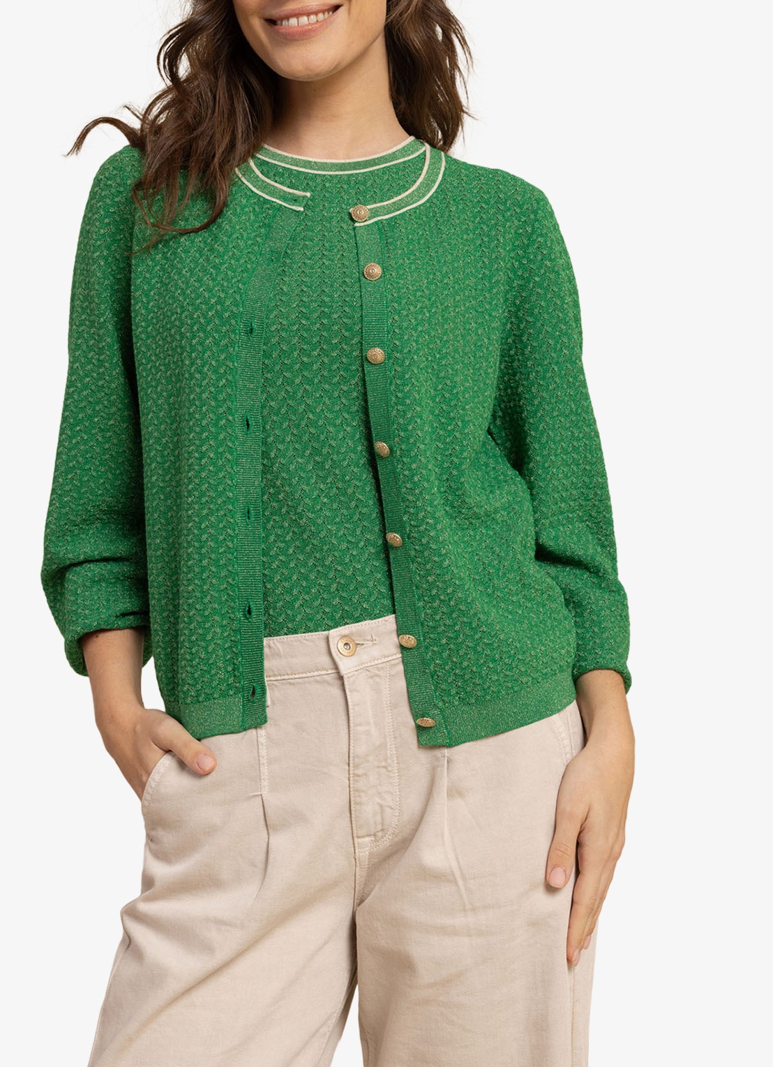 Studio Anneloes Novi Twinset fijngebreide tanktop met glitter - detail groen
