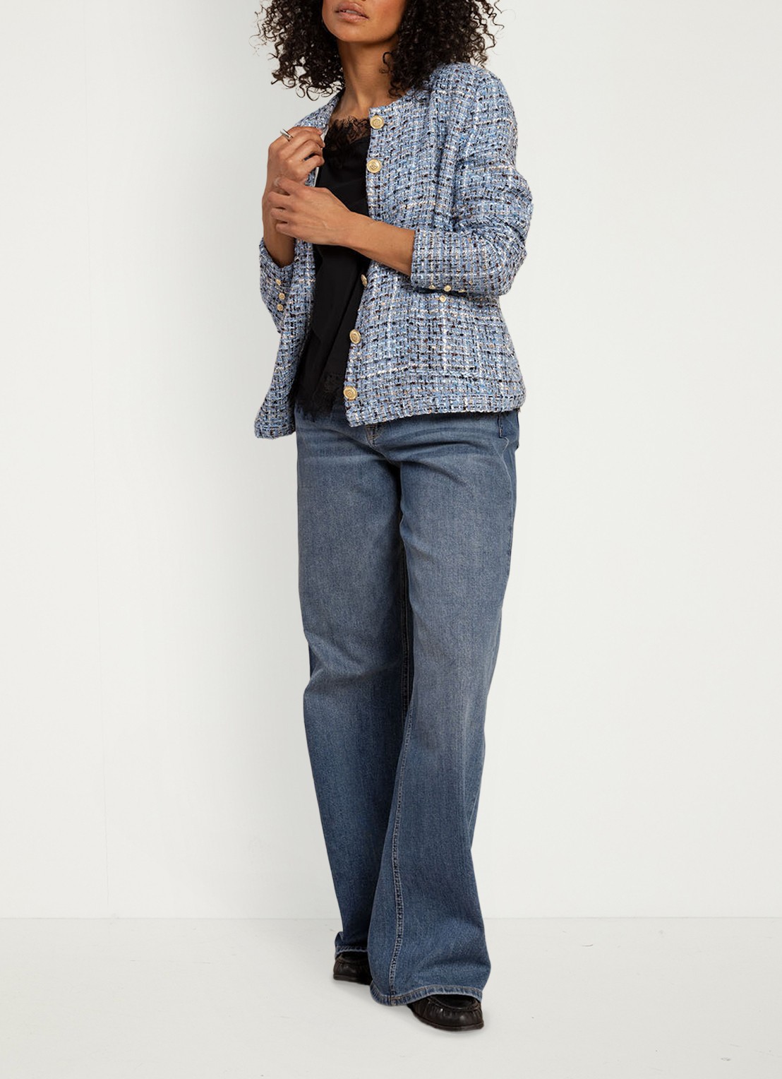 Studio Anneloes Nura jack met tweed look - detail blauwgrijs