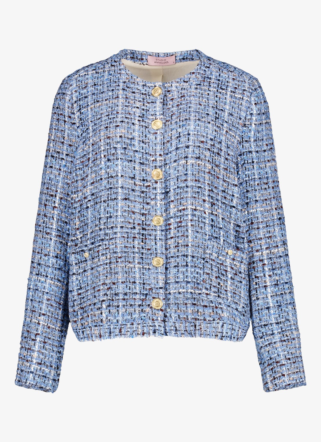 Studio Anneloes Nura jack met tweed look - voorkant 2 blauwgrijs