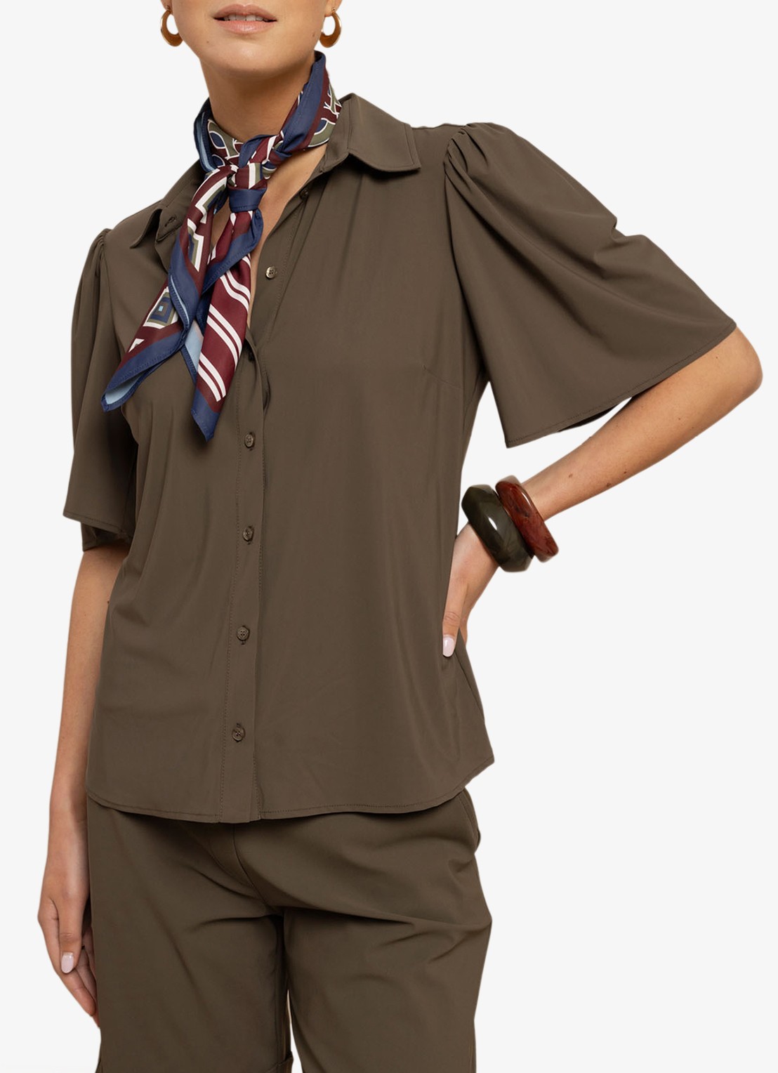 Studio Anneloes Poppy blouse met kraag - detail donkergroen