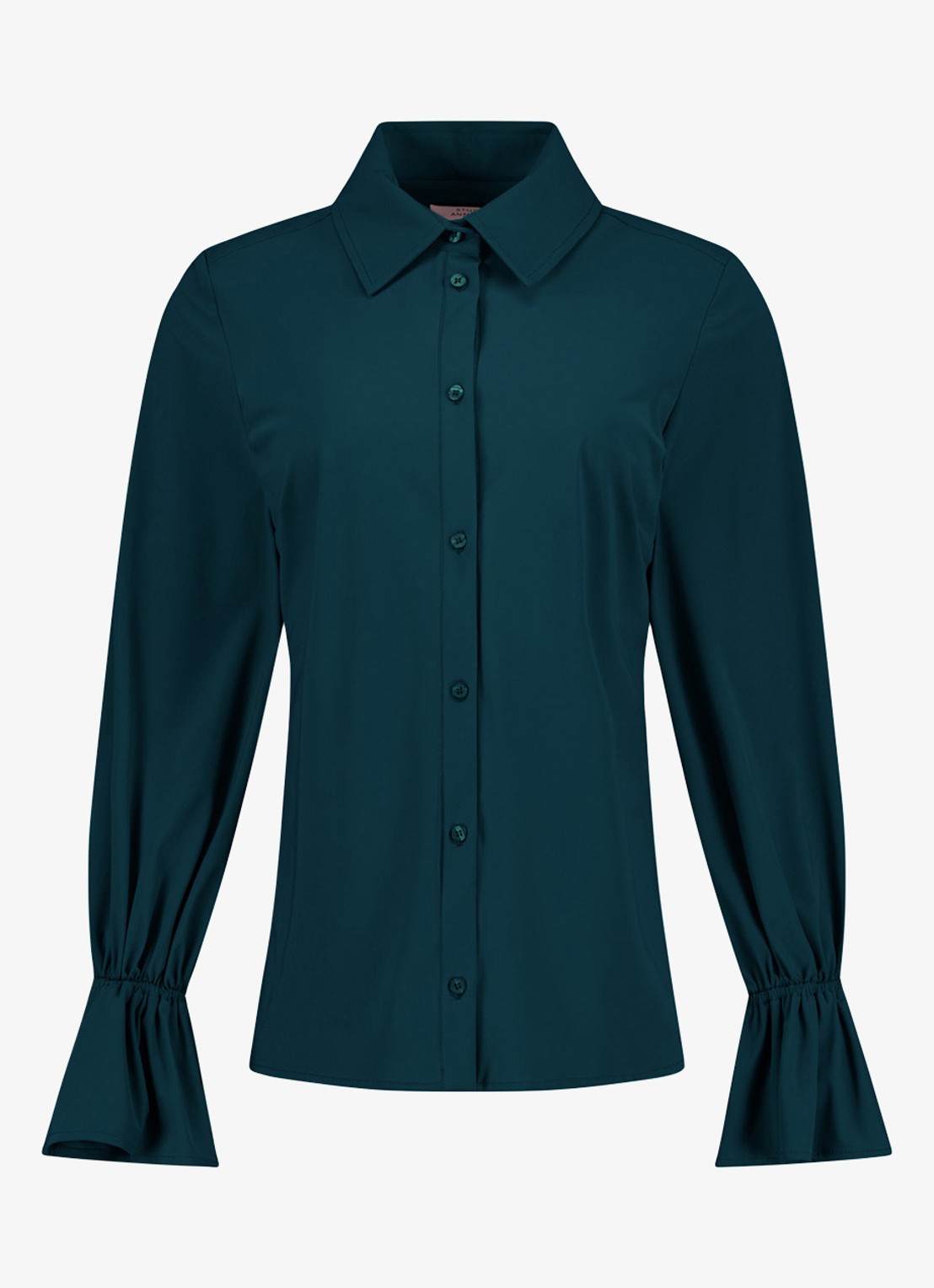 Studio Anneloes Raye blouse met trompetmouw - voorkant 2 petrol
