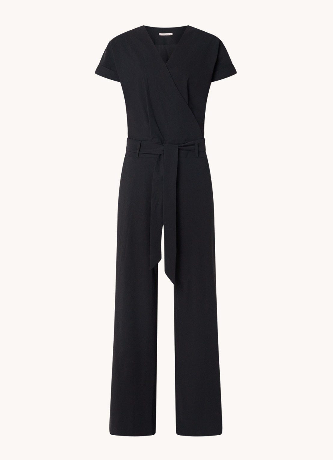 Studio Anneloes Renate - Vero wide fit jumpsuit van travelstof met strikceintuur - voorkant 2 zwart