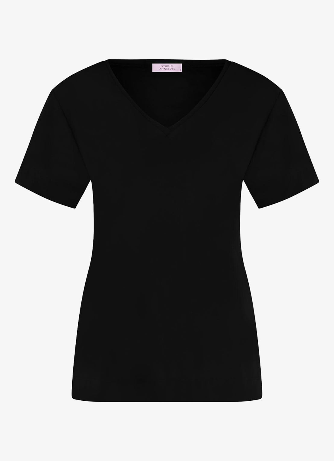 Studio Anneloes Roller T-shirt met V-hals - voorkant 2 zwart