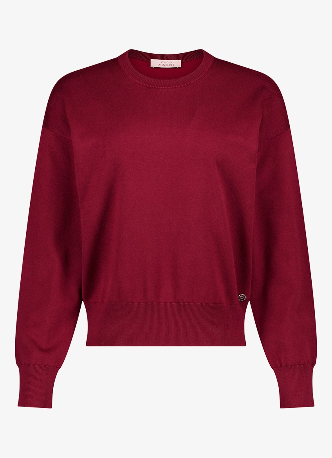 Studio Anneloes Ruth fijngebreide pullover met ronde hals - voorkant 3 cranberryrood
