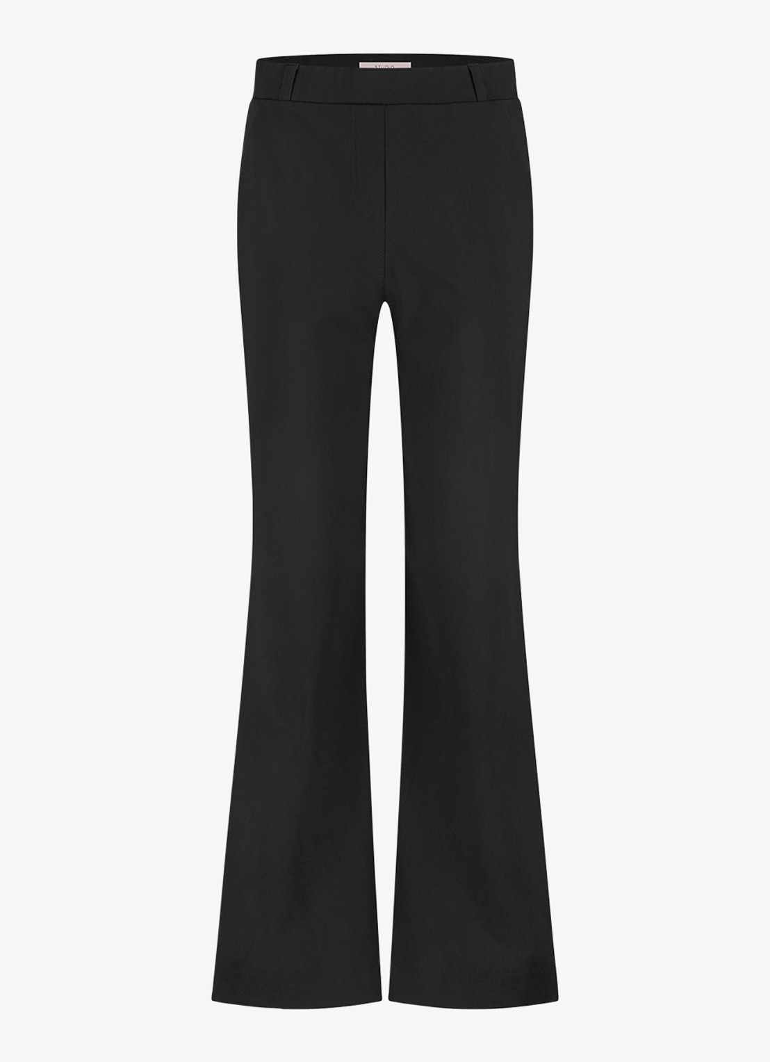 Studio Anneloes Sally mid waist flared fit broek van travelstof - voorkant 2 zwart