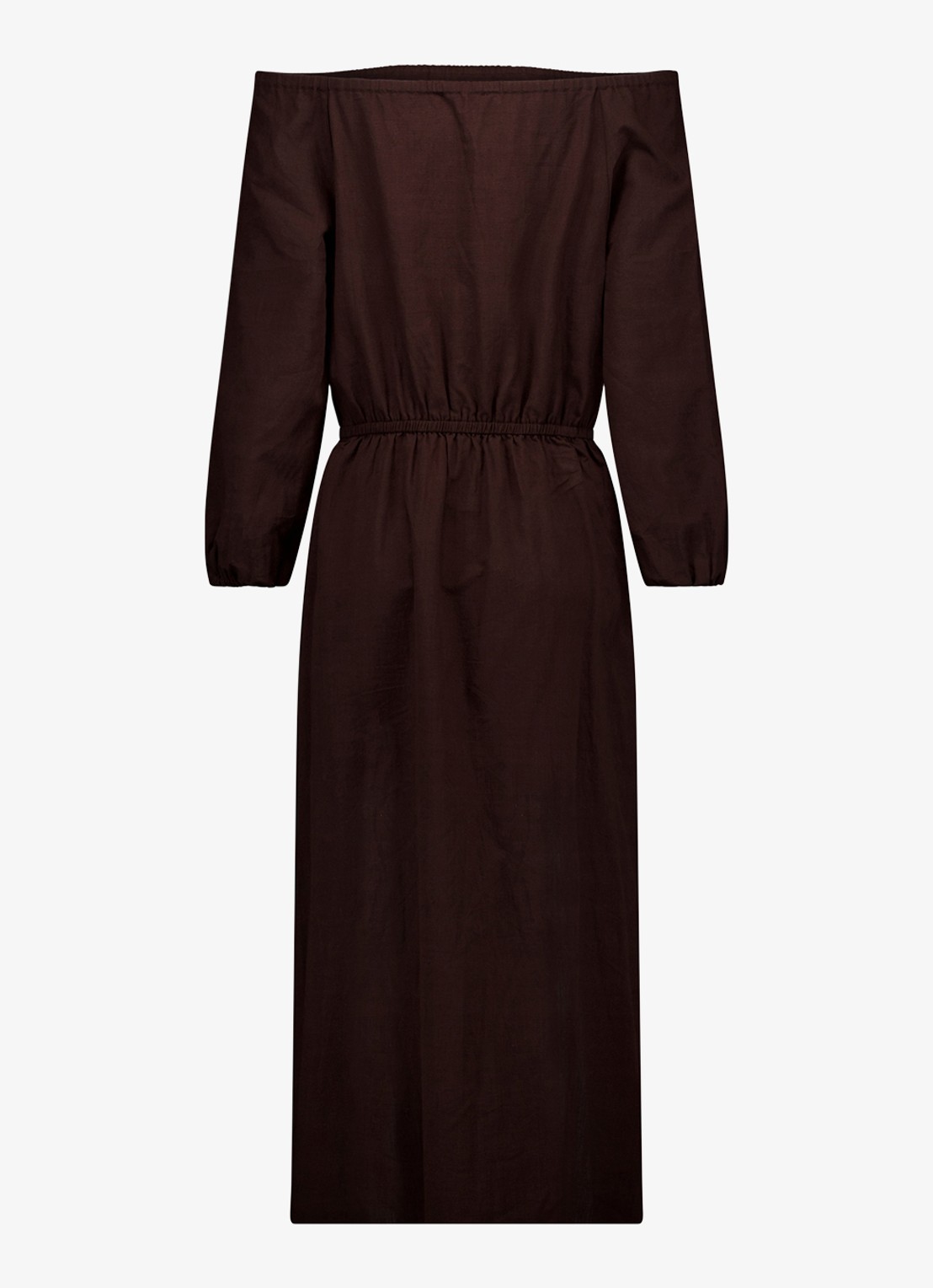 Studio Anneloes Saturday off shoulder midi jurk met steekzakken - achterkant 4 bruin