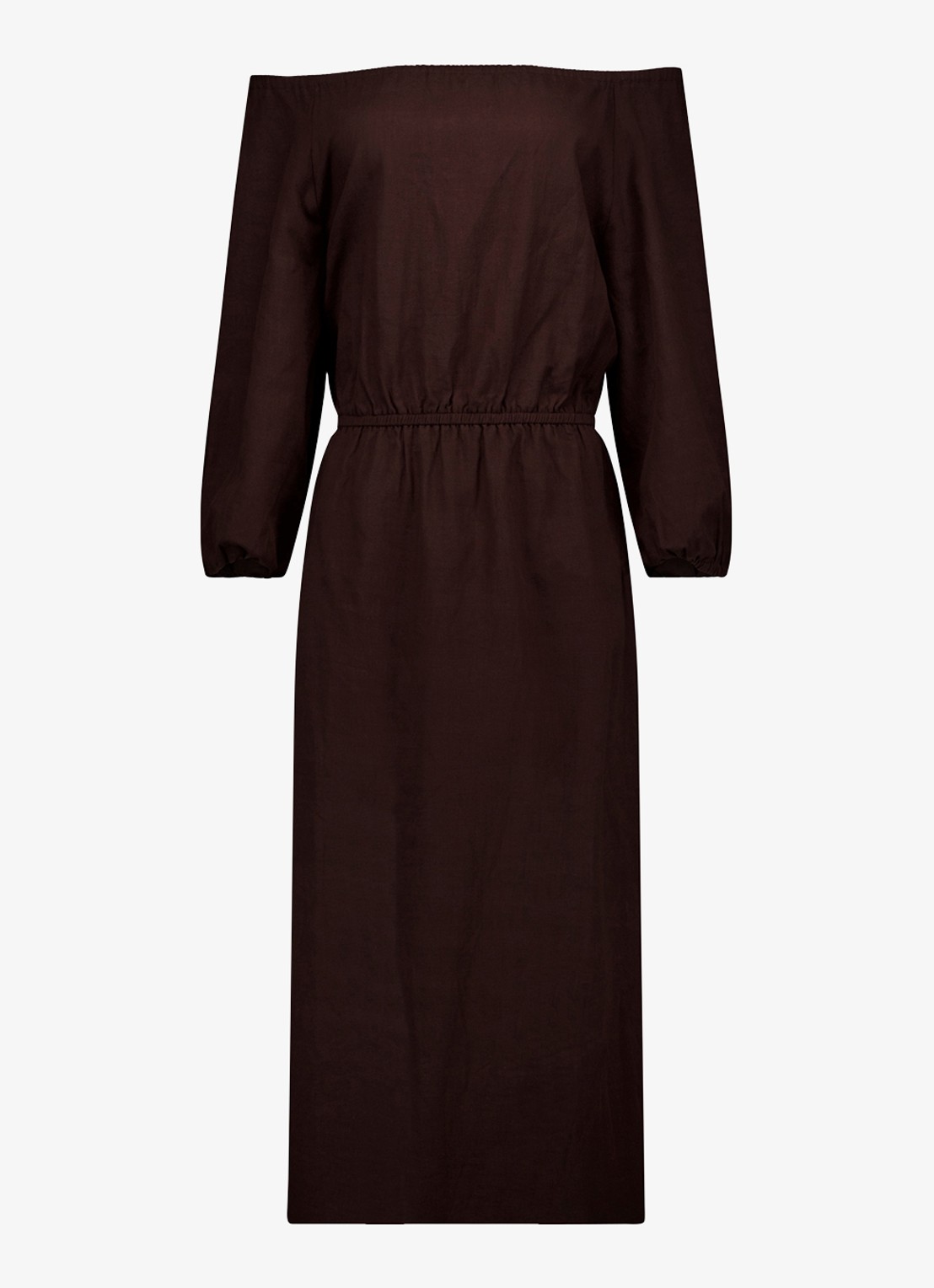 Studio Anneloes Saturday off shoulder midi jurk met steekzakken - voorkant 2 bruin