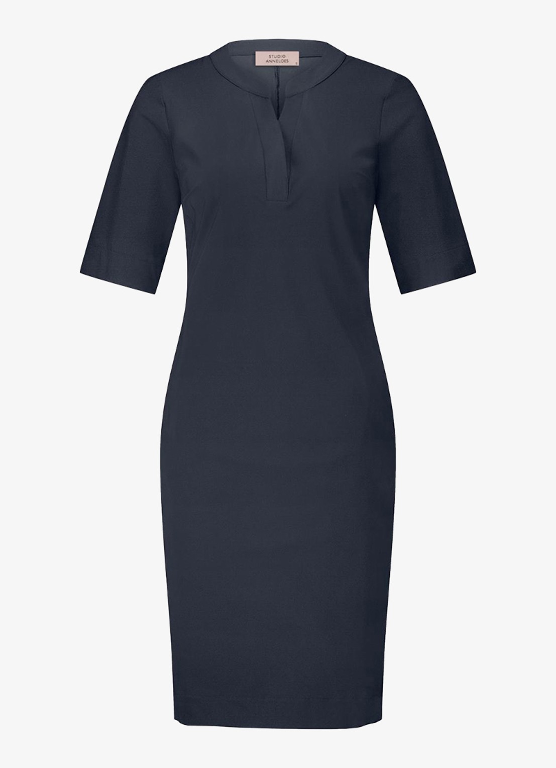 Studio Anneloes Simplicity mini jurk van travelstof - voorkant 2 donkerblauw