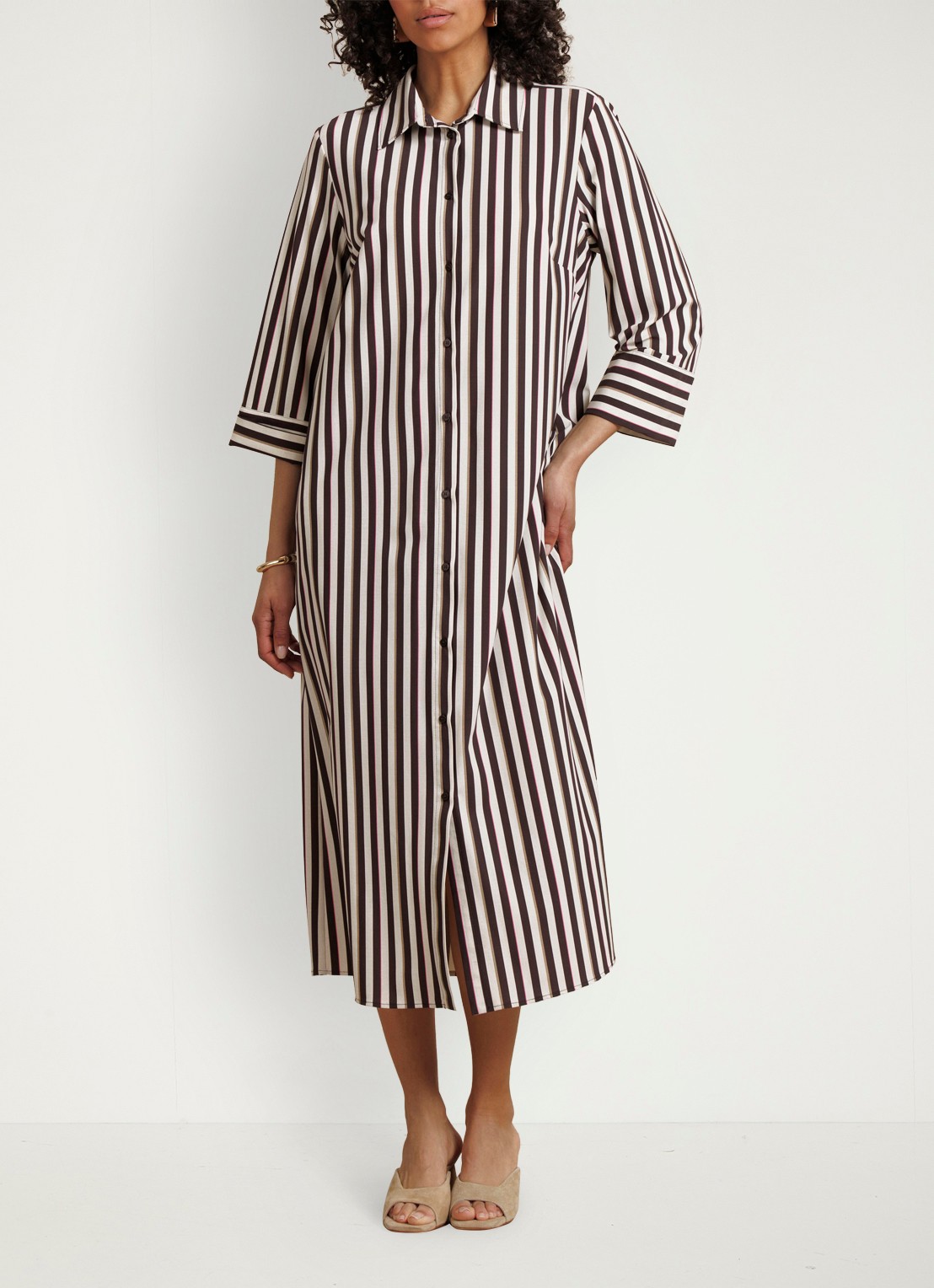 Studio Anneloes Soof midi blousejurk met steekzakken - voorkant 5 donkerbruin