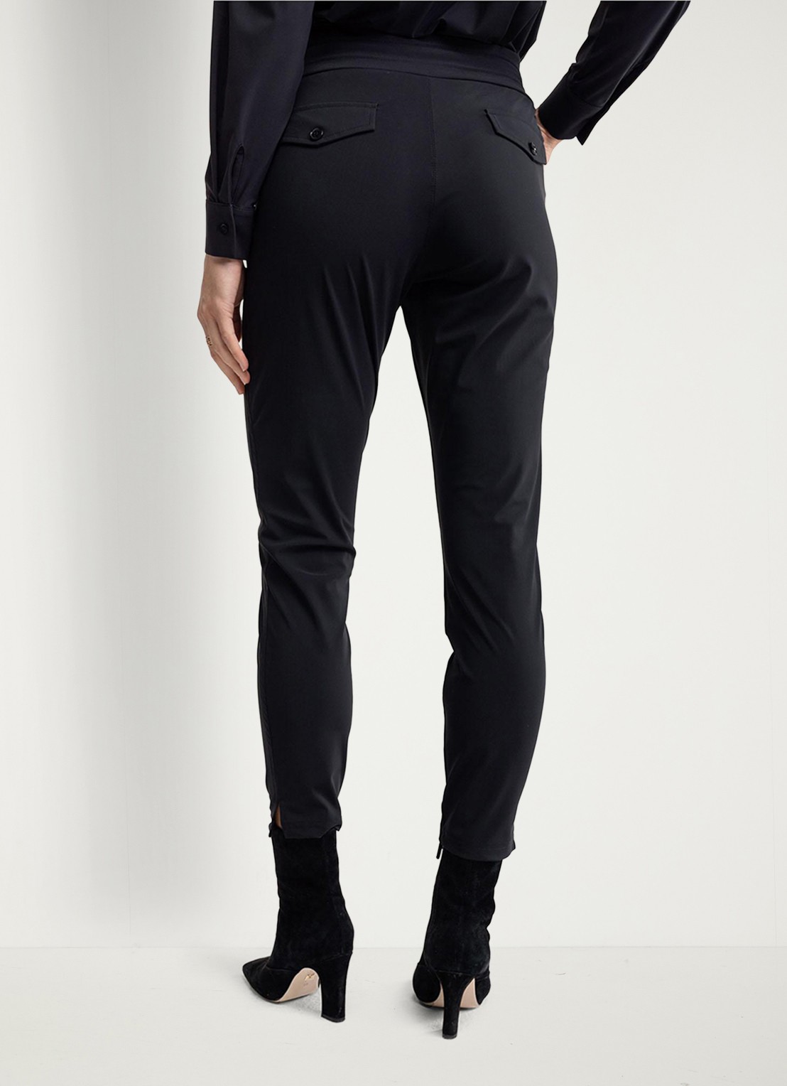 Studio Anneloes Startup high waist cropped slim fit broek met trekkoord - achterkant 3 zwart