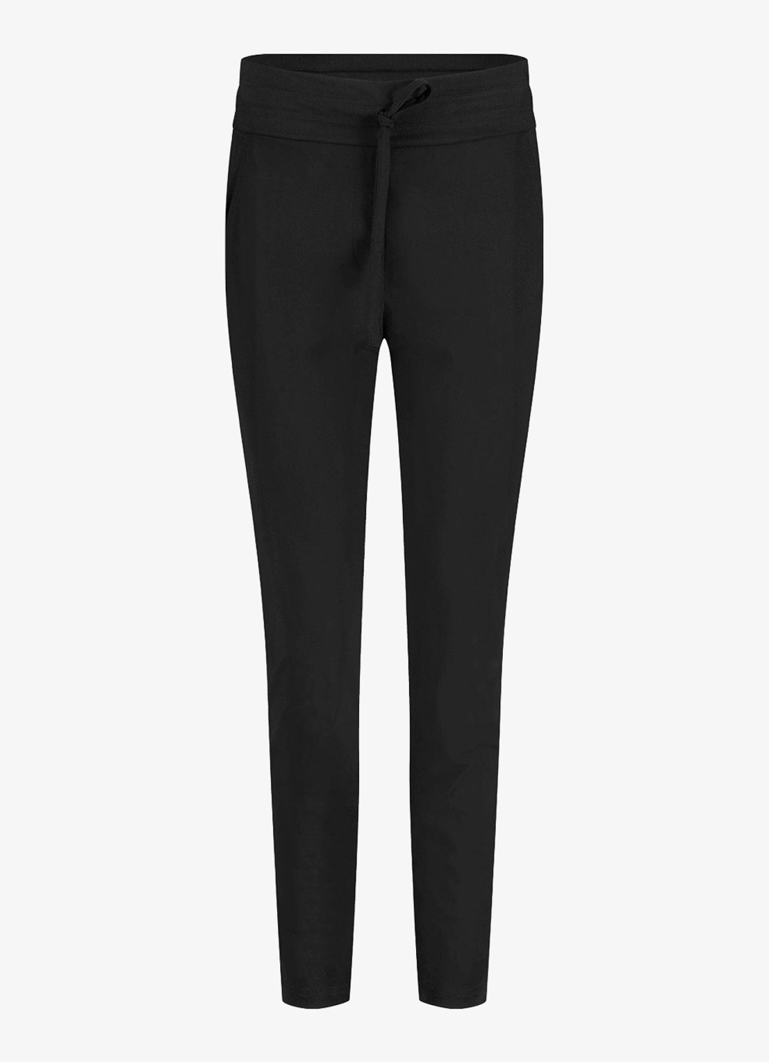Studio Anneloes Startup high waist cropped slim fit broek met trekkoord - voorkant zwart