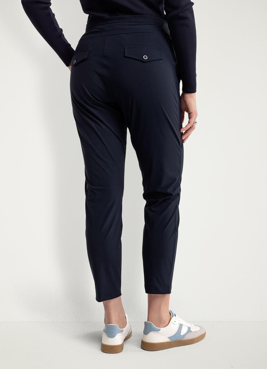 Studio Anneloes Startup high waist cropped slim fit broek met trekkoord - achterkant donkerblauw
