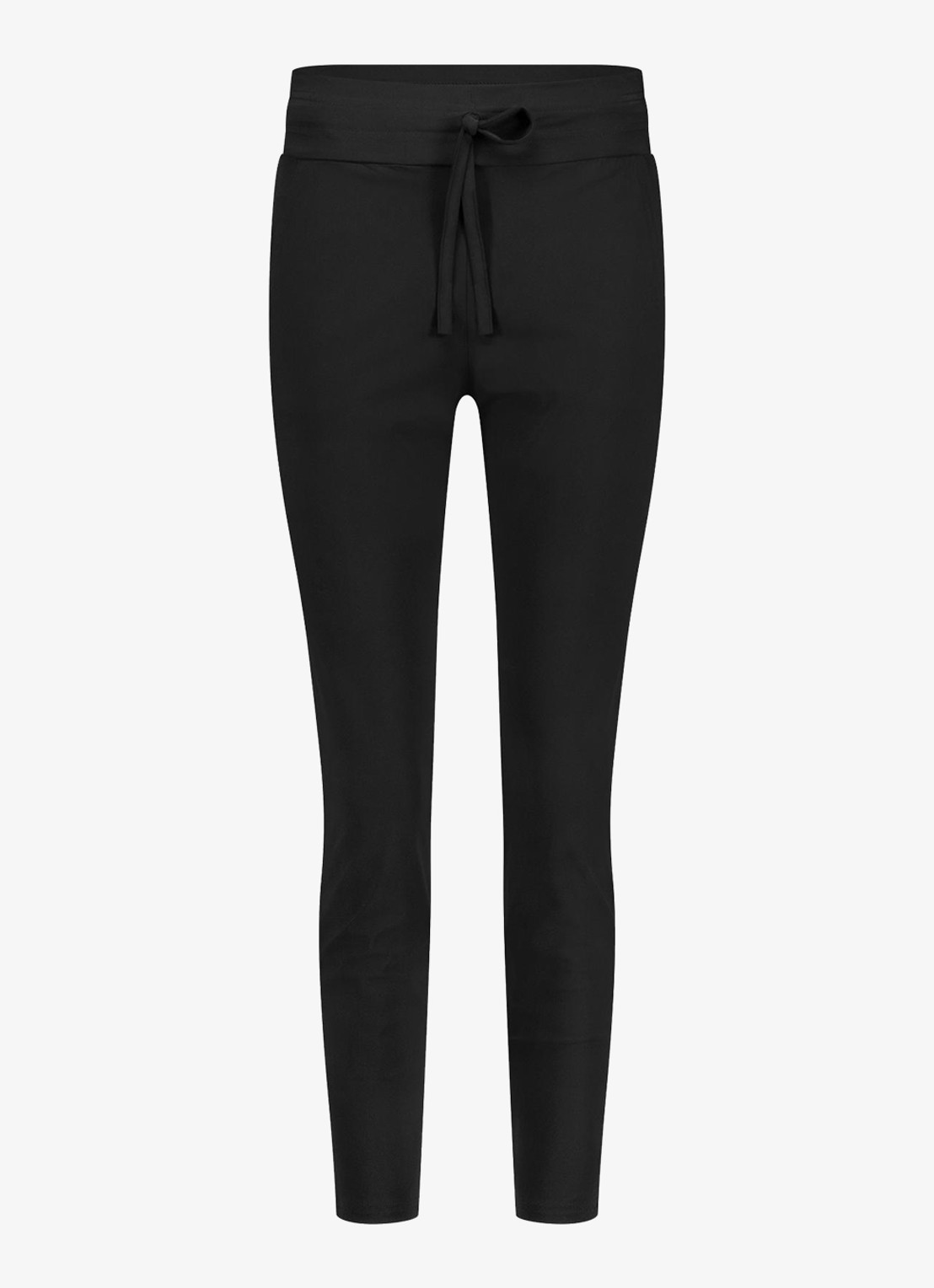 Studio Anneloes Startup mid waist cropped tapered fit pantalon van travelstof - voorkant 7 zwart