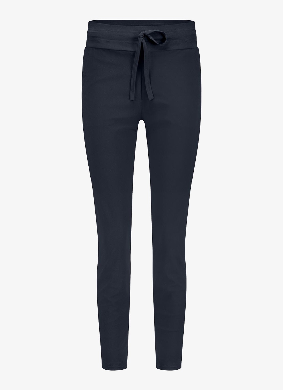 Studio Anneloes Startup mid waist cropped tapered fit pantalon van travelstof - voorkant 7 donkerblauw