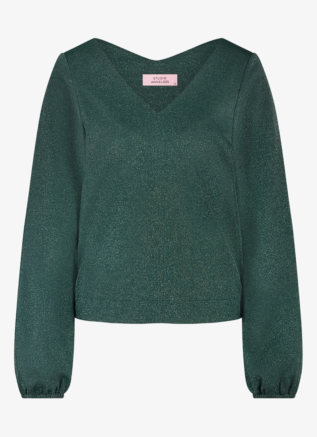 Studio Anneloes Sweater met V-hals en lurex - voorkant 3 donkergroen