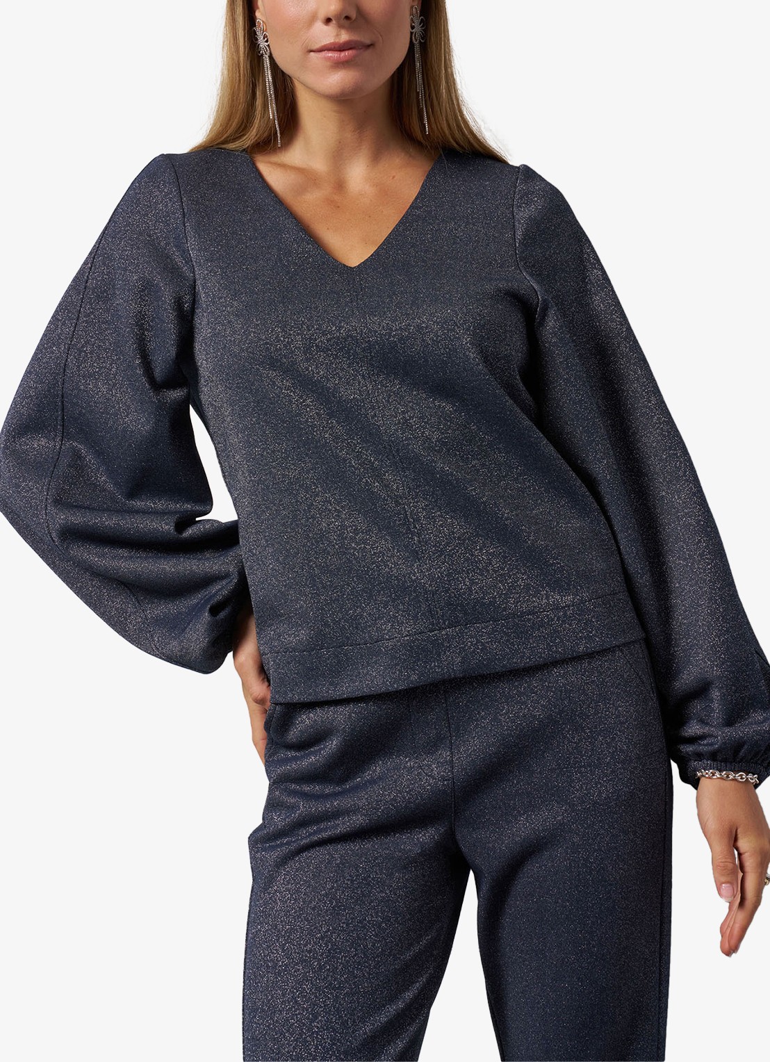 Studio Anneloes Sweater met V-hals en lurex - detail 3 blauwgrijs