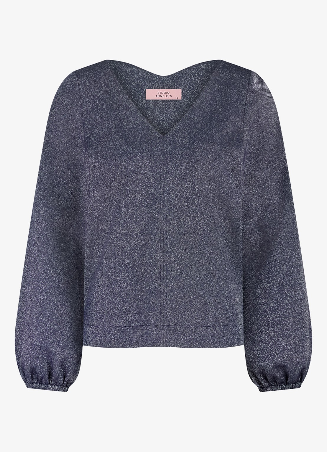 Studio Anneloes Sweater met V-hals en lurex - voorkant blauwgrijs