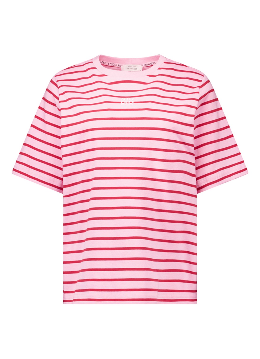 Studio Anneloes T-shirt met streepprint en ronde hals - voorkant rood