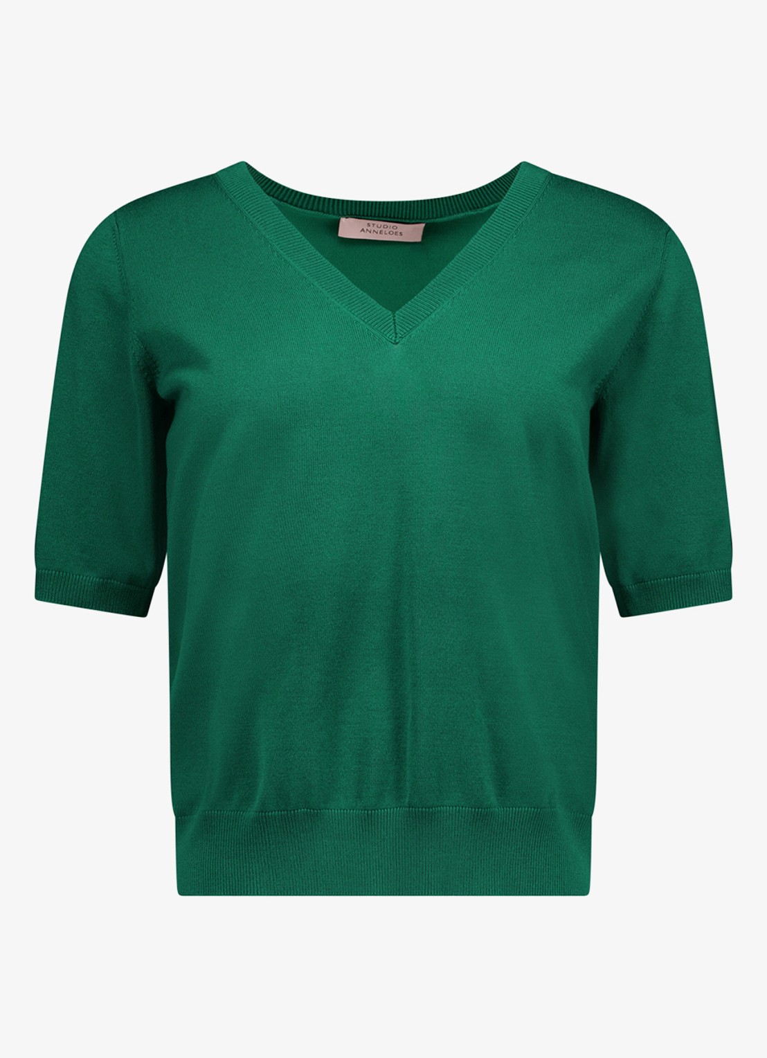 Studio Anneloes Truida fijngebreide pullover met V-hals - voorkant 2 groen