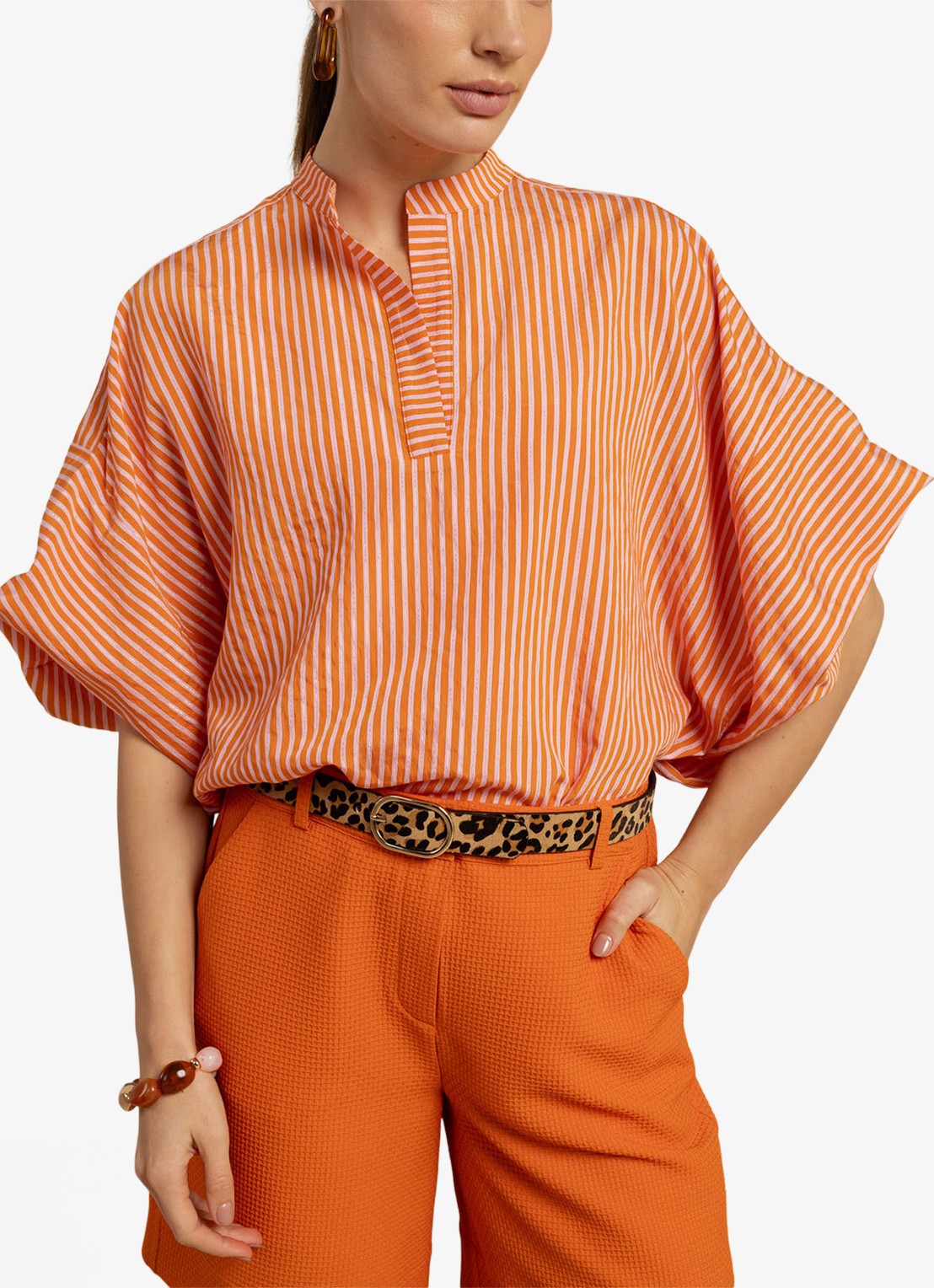 Studio Anneloes Tuniek met streepprint - detail 2 oranje