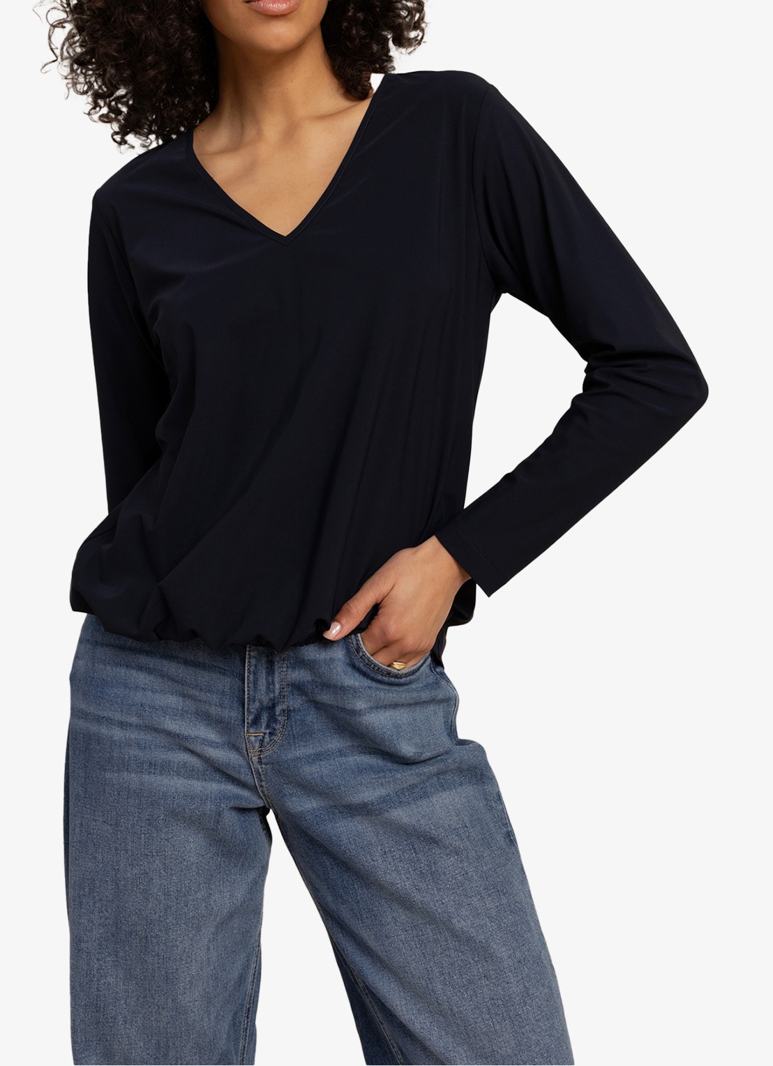 Studio Anneloes Vicky long sleeve shirt met plooien - detail 2 donkerblauw