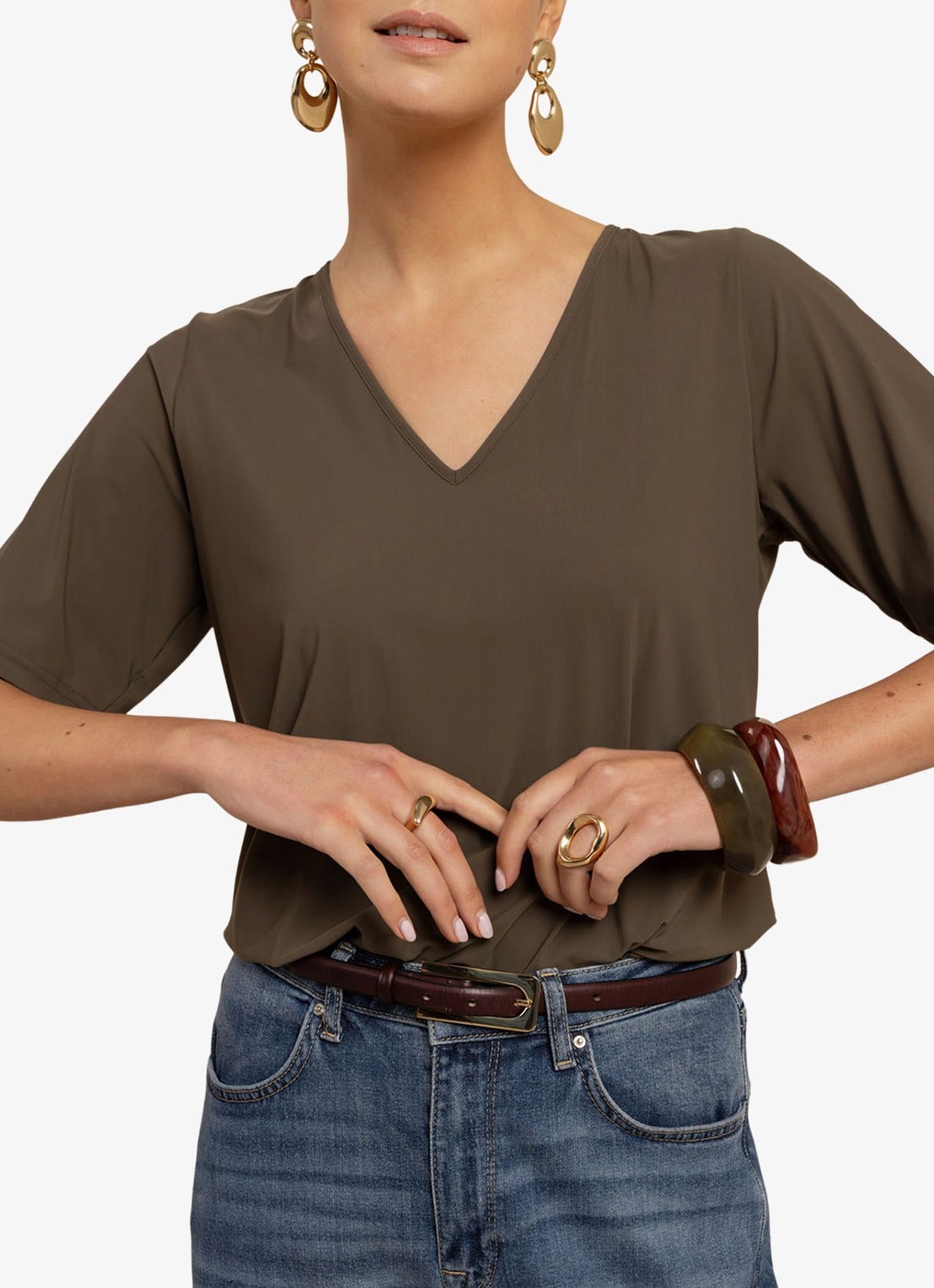 Studio Anneloes Vicky T-shirt met V-hals - detail 4 donkergroen