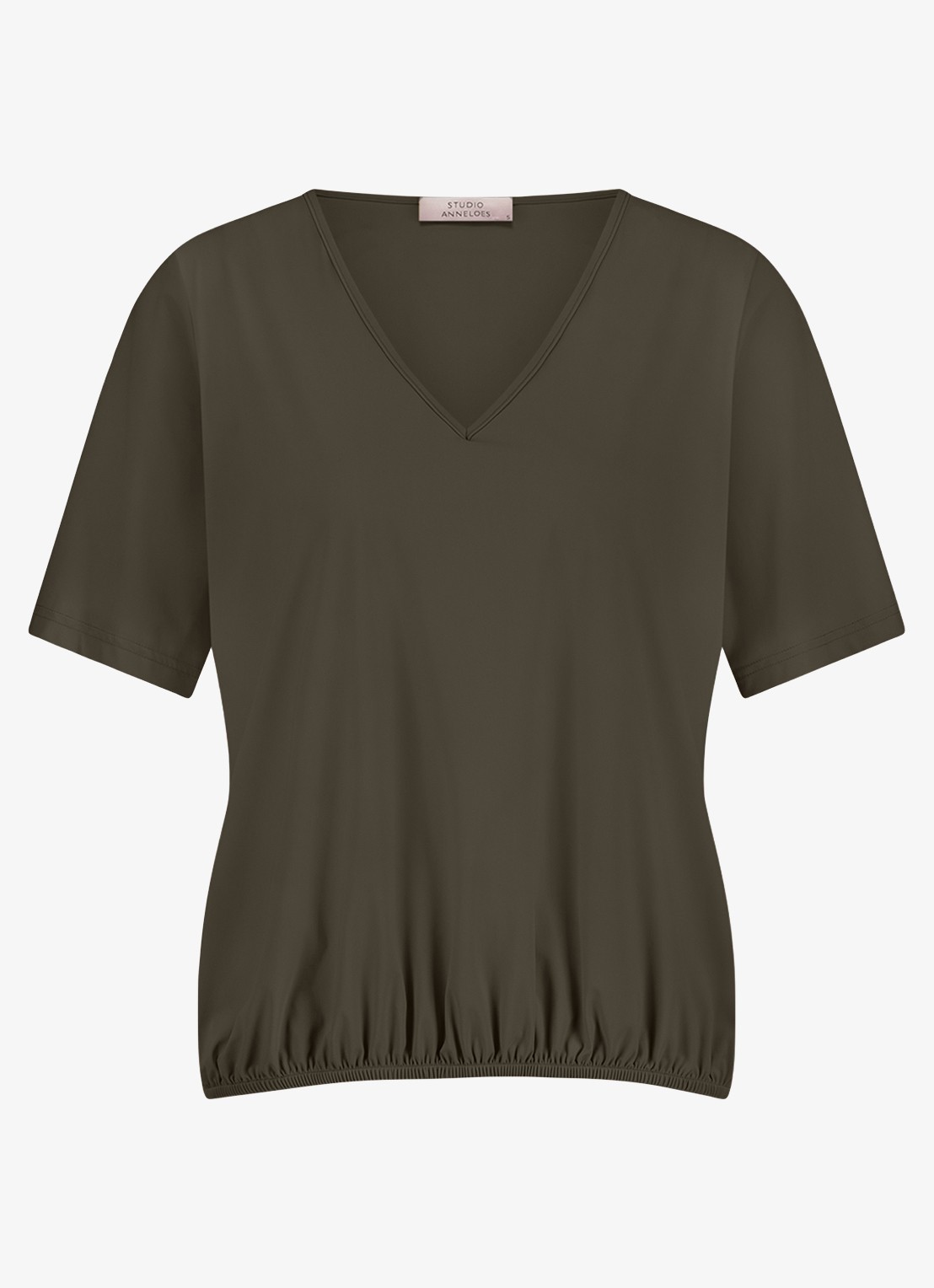 Studio Anneloes Vicky T-shirt met V-hals - voorkant 2 donkergroen