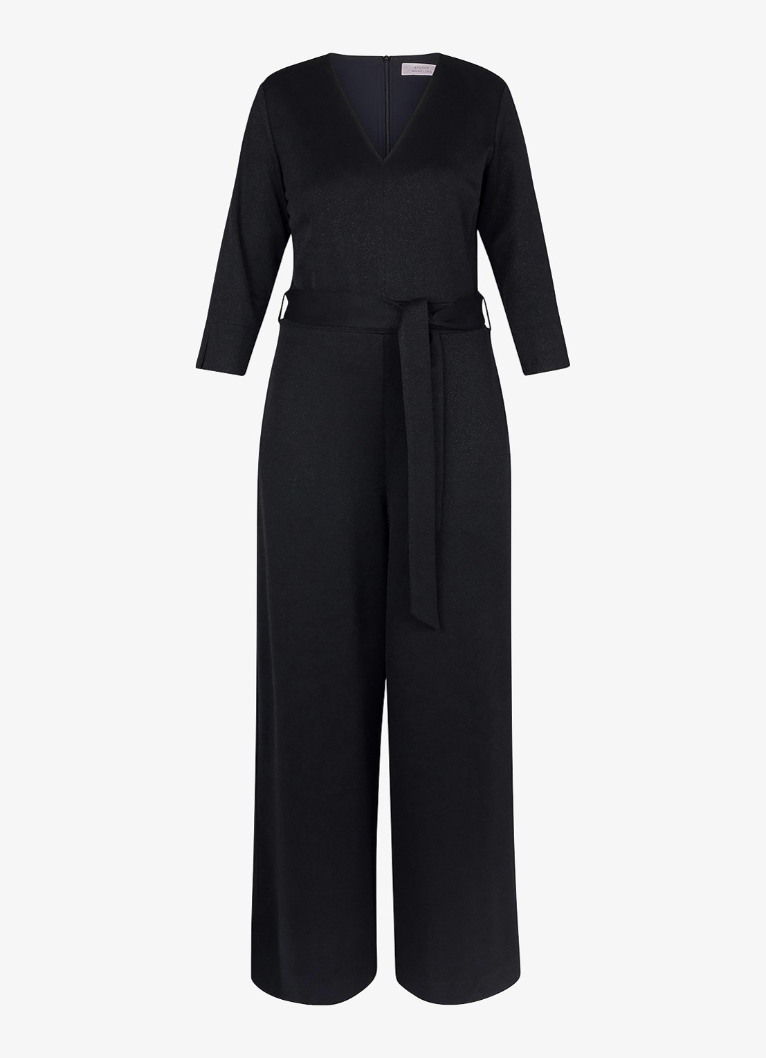 Studio Anneloes Wide fit jumpsuit met lurex en strikceintuur - voorkant 5 zwart