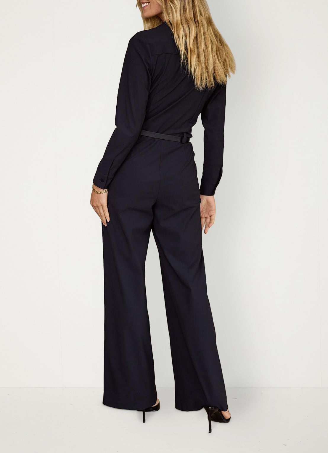 Studio Anneloes Wide fit jumpsuit met strikceintuur - achterkant 5 zwart