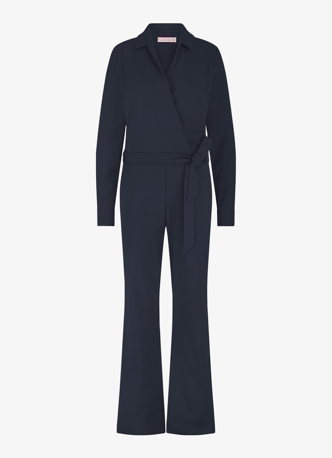 Studio Anneloes Wide fit jumpsuit met strikceintuur - voorkant blauw