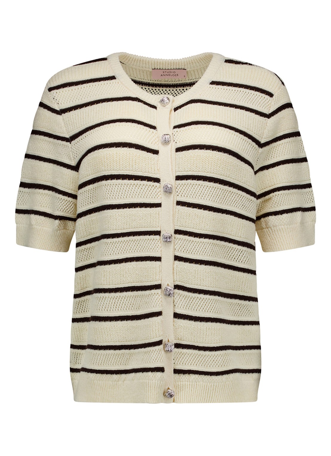 Studio Anneloes Yara fijngebreid vest met streepprint - voorkant creme