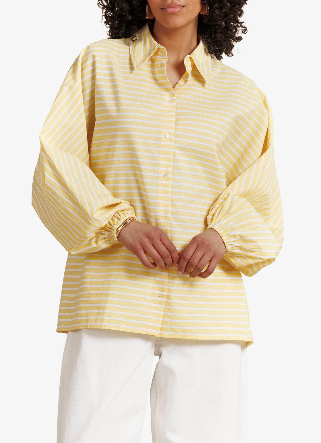 Studio Anneloes Yuki blouse met streepprint en ballonmouw - detail 2 geel
