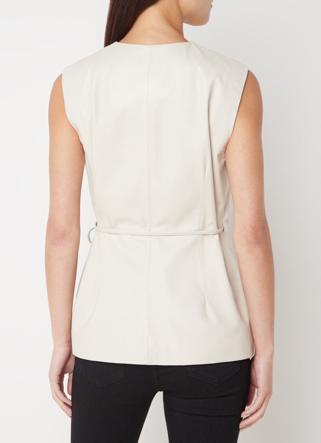 STUDIO AR Belleza gilet van schapenleer met strikceintuur - achterkant bruin