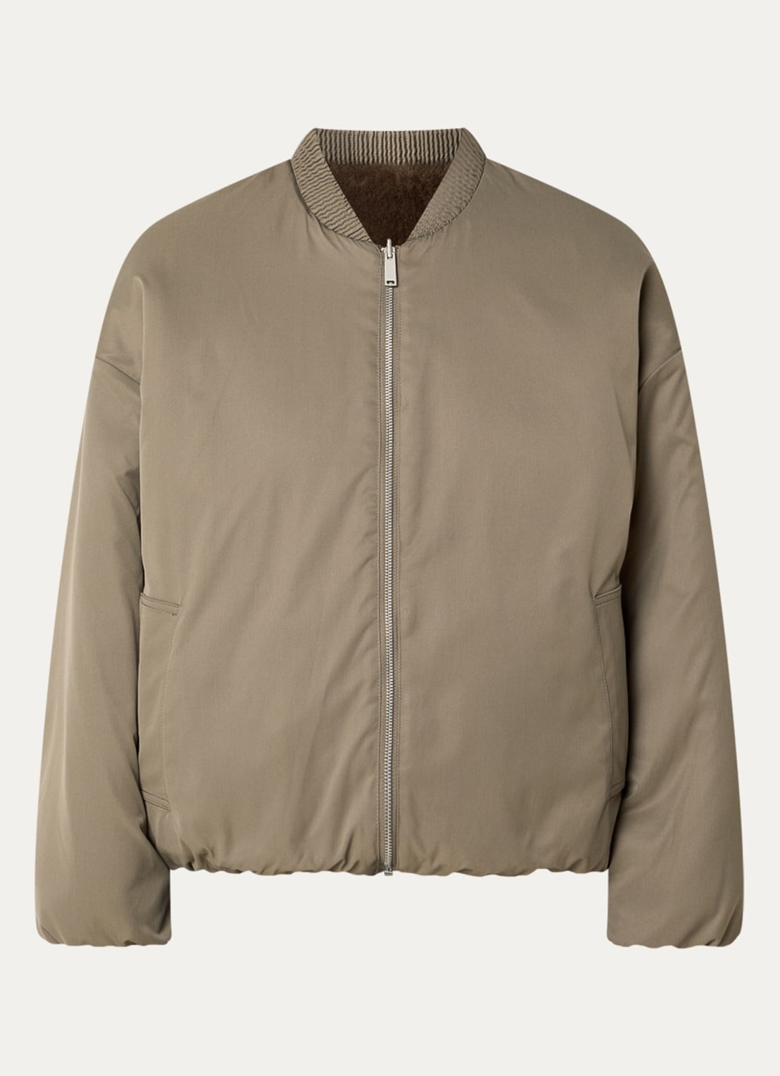STUDIO AR Etta reversible bomberjack van imitatiebont met steekzakken - voorkant khaki