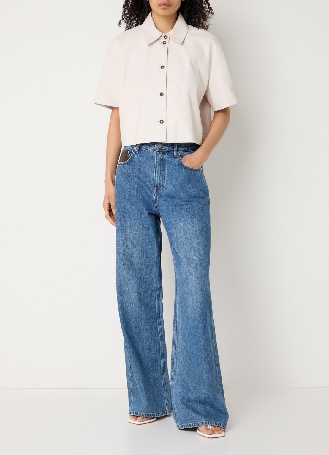 STUDIO AR Eveline blouse van schapenleer - voorkant 3 grijs