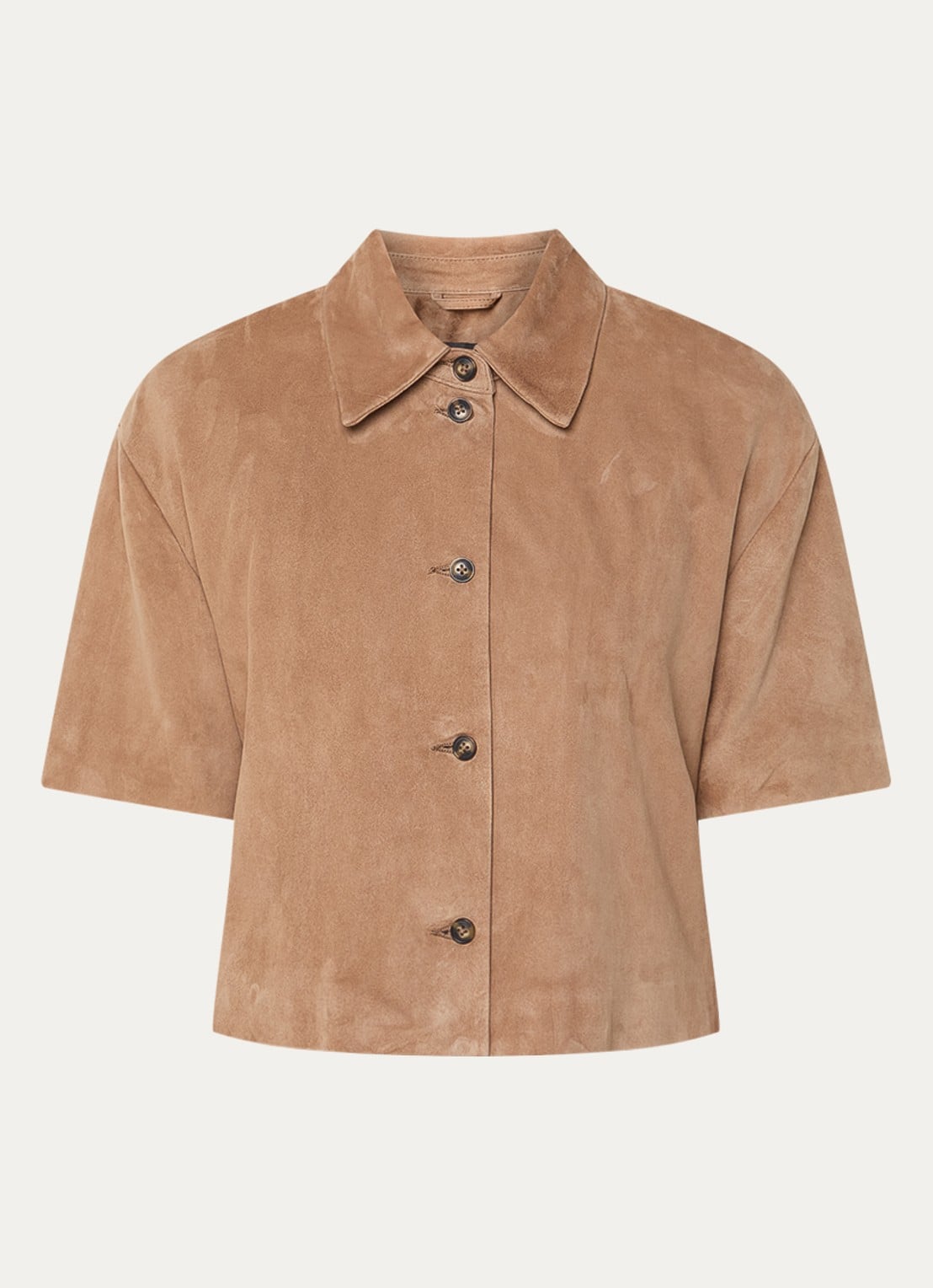 STUDIO AR Eveline blouse van suède  - voorkant camel