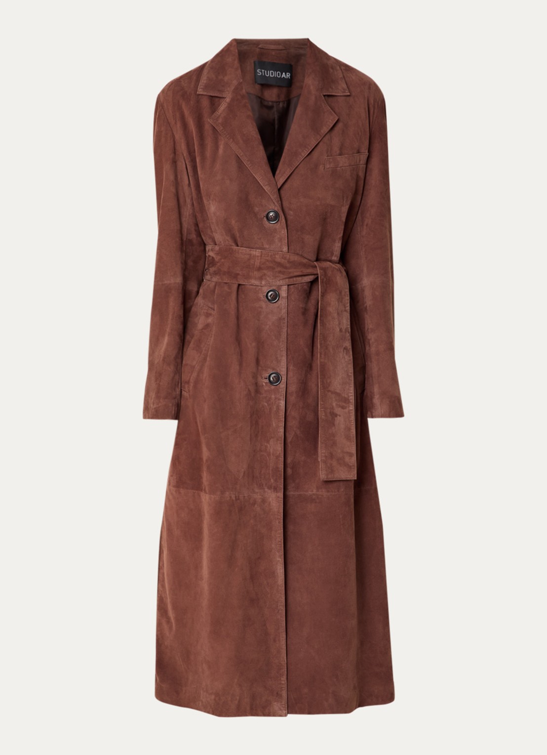 STUDIO AR Patty trenchcoat van geitenleer met steekzakken - voorkant 2 kastanjebruin