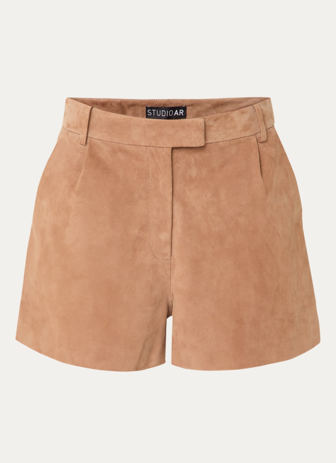 STUDIO AR Sofie high waist straight fit korte broek van geitensuède - voorkant 2 lichtbruin