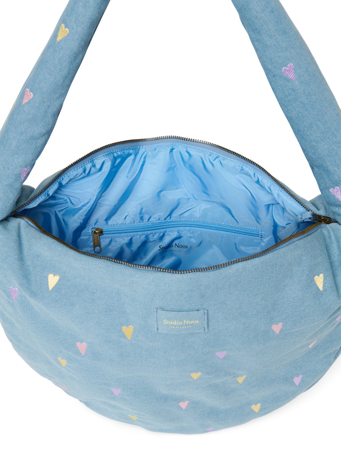 Studio Noos Crossbodytas van denim met borduring - achterkant 6 lichtblauw