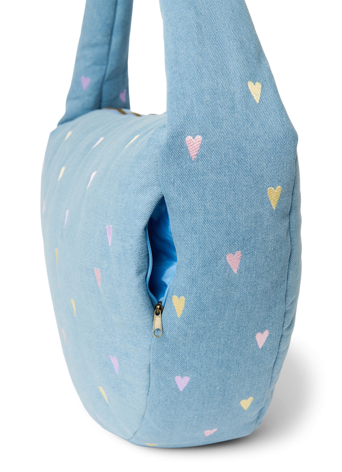 Studio Noos Crossbodytas van denim met borduring - detail 2 lichtblauw