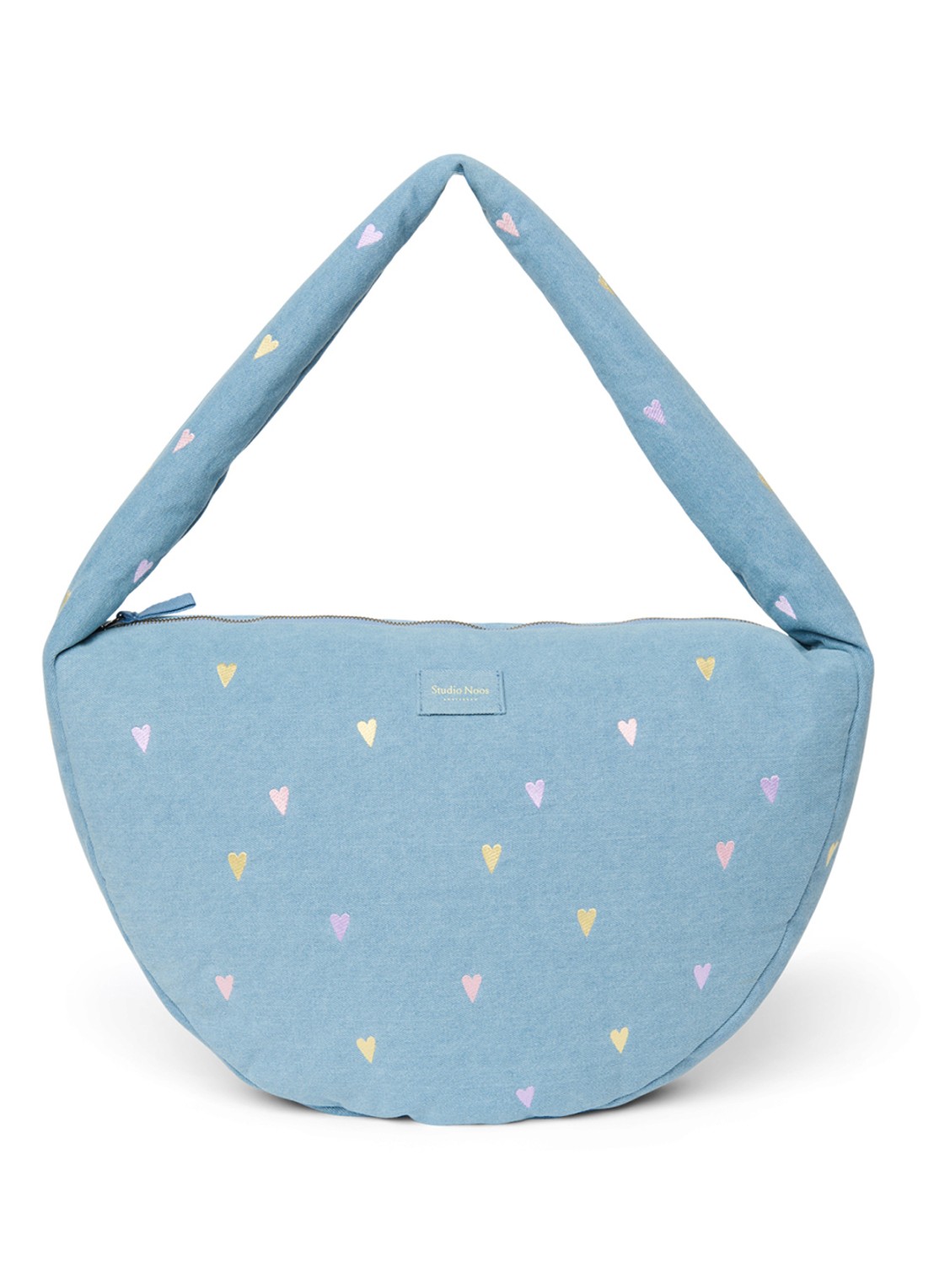 Studio Noos Crossbodytas van denim met borduring - voorkant 7 lichtblauw