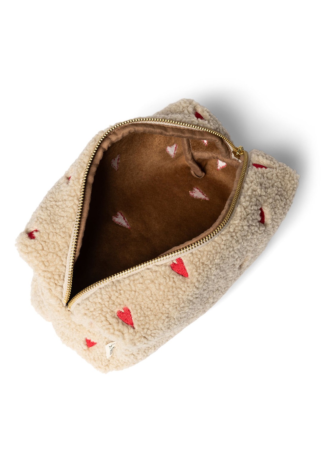 Studio Noos Hearts make-up tas van teddy - voorkant 3 beige