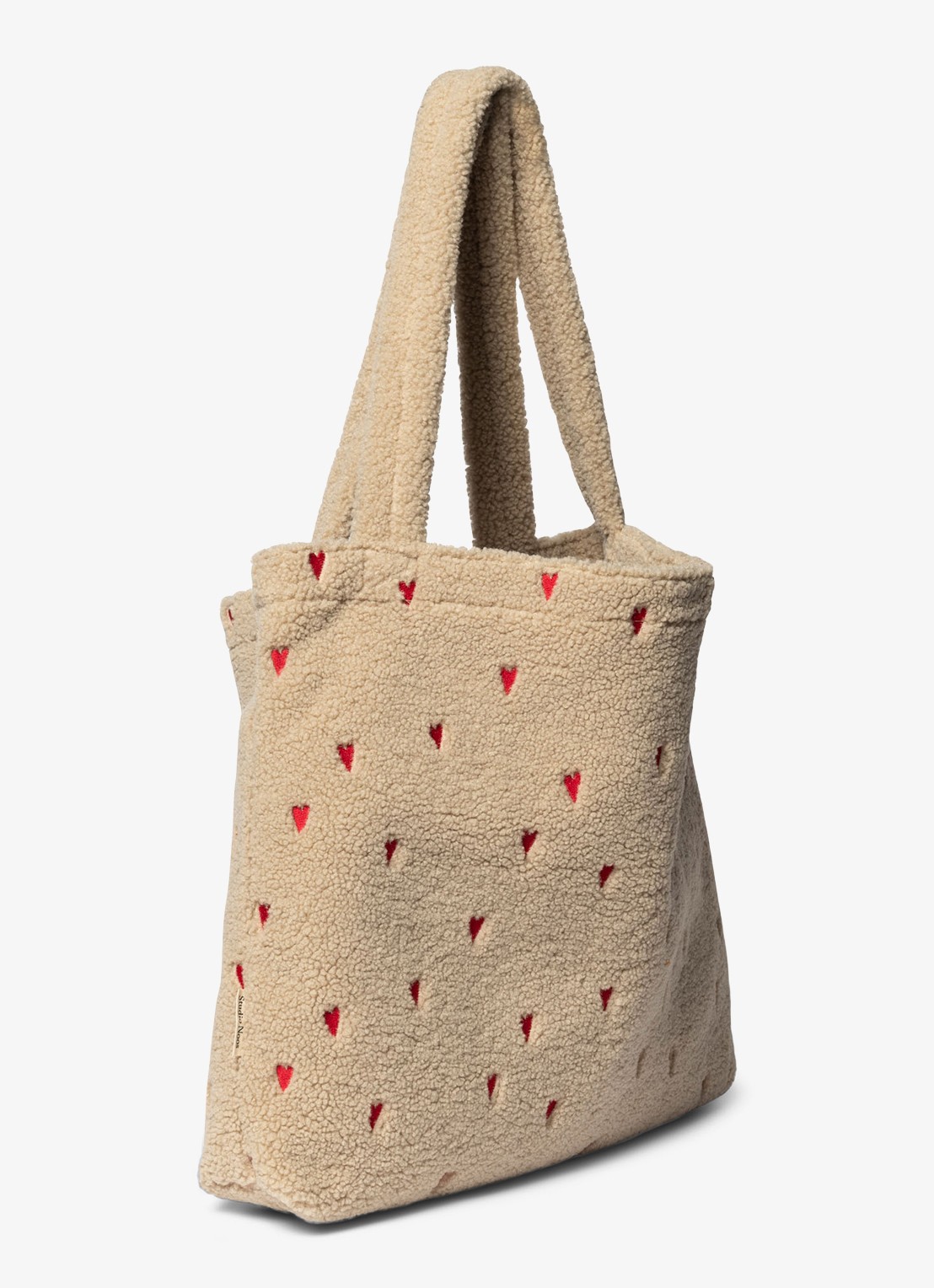 Studio Noos Hearts Mom-Bag van teddy met borduring - detail 3 donkerbeige