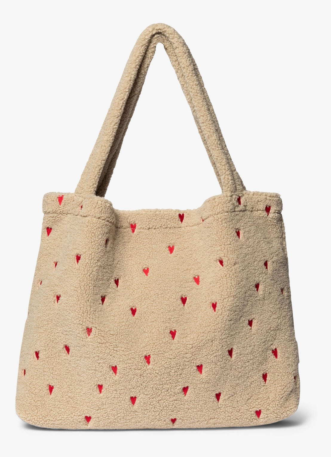 Studio Noos Hearts Mom-Bag van teddy met borduring - voorkant donkerbeige