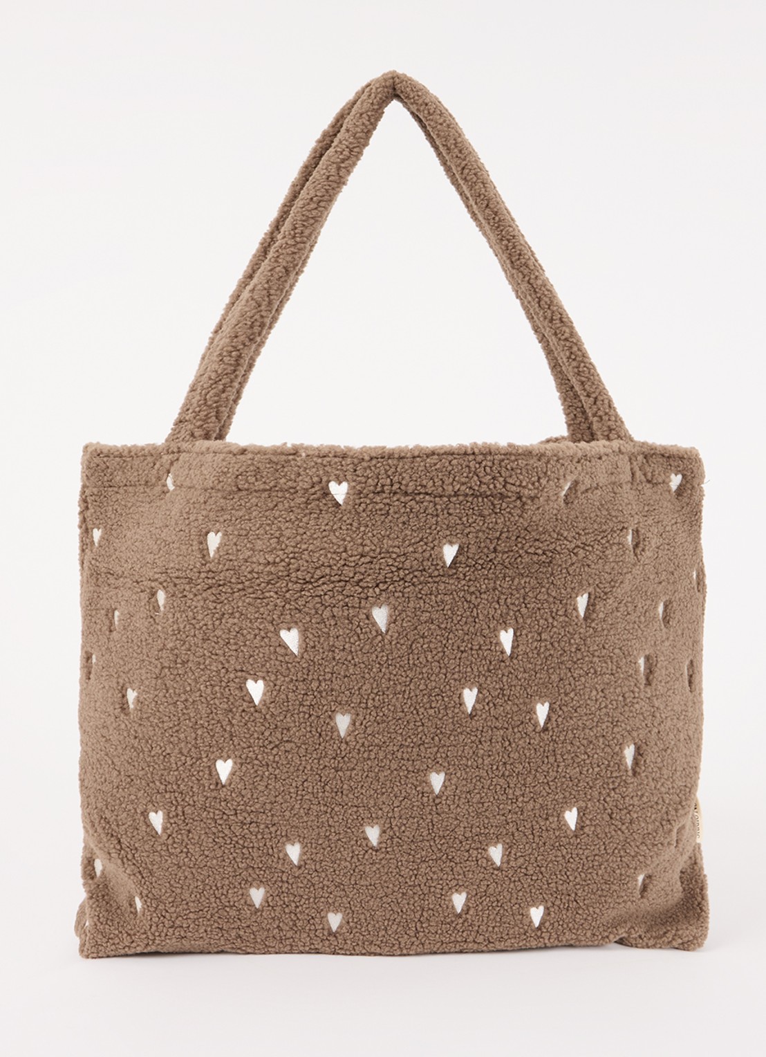 Studio Noos Hearts Mom-Bag van teddy met borduring - voorkant 4 lichtbruin