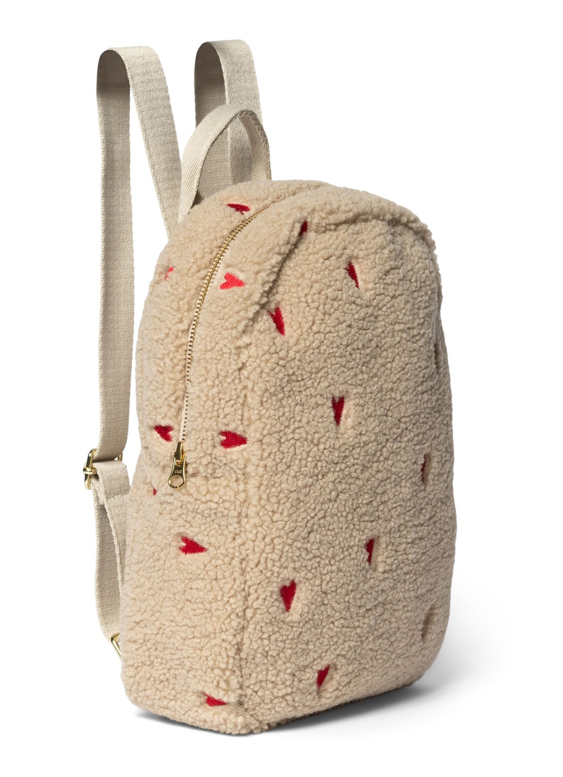 Studio Noos Hearts rugzak van teddy met borduring - detail beige